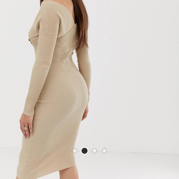 Off shoulder cross front ribbed midi dress - Picture 2 of 3